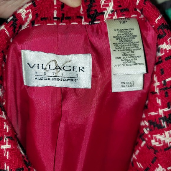 Vintage Women's Red, Black, & White Plaid Wool Blend Blazer Size 10P - Picture 3 of 6